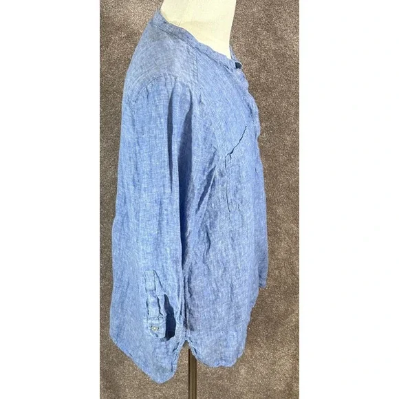 Chicos Top Womens 2 Large 12 Blue Chambray‎ 100% Linen 3/4 Sleeve Pockets Blouse - Picture 5 of 10